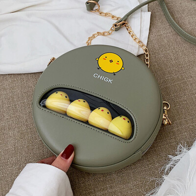 

Summer transparent small bag new 2019 chain shoulder Messenger bag girl cute cartoon small round bag