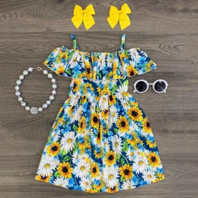 

US Sweet Kid Baby Girl Sleeveless Dress Party Princess Sunflower Sundress Outfit