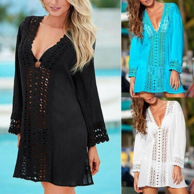 

Women Summer Lace Crochet Bikini Cover Up Swimwear Bathing Suit Beach Dress Tops