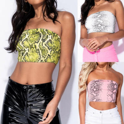 

Summer Women Snake Print Off-shoulder Tube Crop Tops Strapless Bra Tank Vests