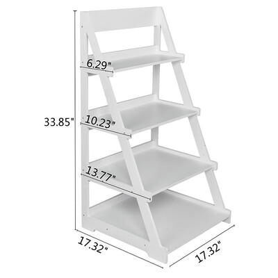 

4-Tier Wood Plastic Trapezoidal Storage Rack Waterproof Plant Stand White Ladder Style Shelf