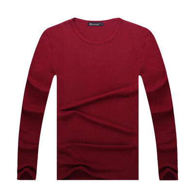 

New Mens T-shirt Solid Color Round Neck Long-sleeved Korean Fashion Slim T-shirt