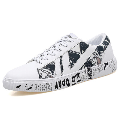 

Korean version of the trend of mens shoes fashion art student shoes graffiti flower white shoes wear British shoes casual shoes men