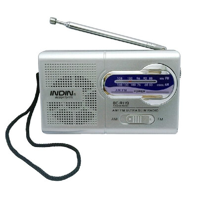 

INDIN BC-R119 AMFM Dual Band Mini Radio Receiver Portable Player Built-in Speaker with a Standard 35MM Headphones Jack Silver gr