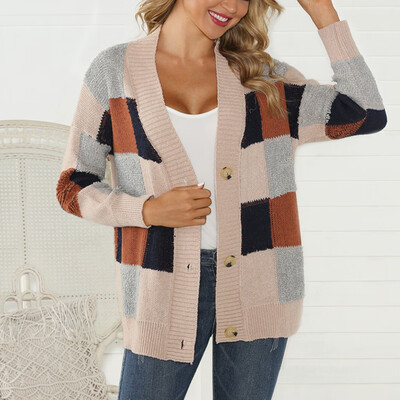 

〖Follure〗Women Casual Button Patchwork long Sleeve Knitted Sweater Cover Up Cardigan