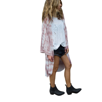 

New Women Chiffon Kimono Cardigan Beach Cover Up Contrast Print Boho Long Loose Casual Blouse Top White