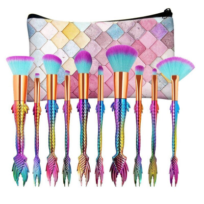 

Toponeto New Arrival 10Pc Mermaid Foundation Eyeshadow Contour Eye Lip Makeup Brushes Set