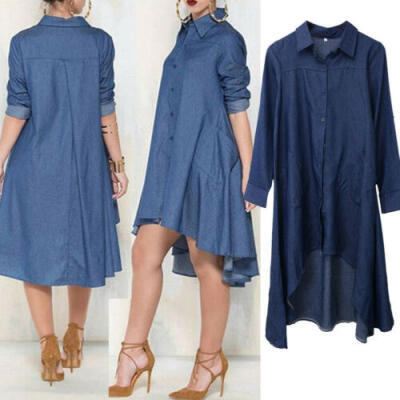 

Women Loose Long Sleeve Plus Size Cocktail Evening Party Mini Jean Dress New