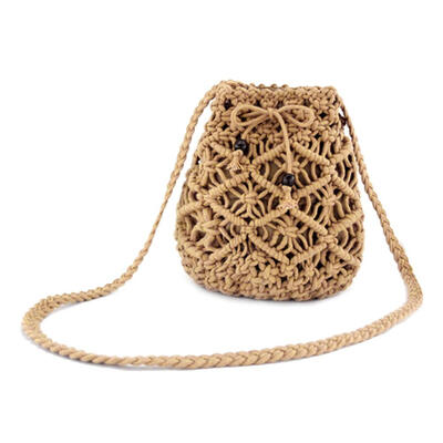 

Woven Shoulder Drawstring Bucket Handbags Women Casual Crossbody Beach Bags