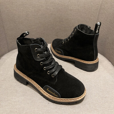

Martin boots&womens autumn fashion retro lace handsome black thick-soled womens short boots motorcycle boots
