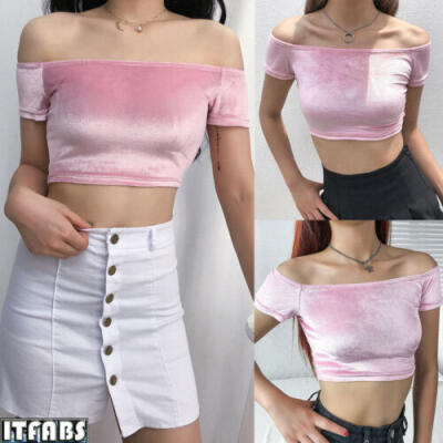 

Womens Sexy Velvet Vest Top Fashion Strapless Solid Color Slim Top Pink