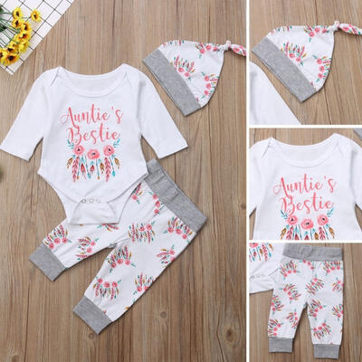 

Newborn Baby Girl Letter Bodysuits Wind Chimes Pants Leggings 3pcs Suits Set