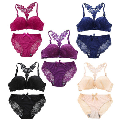 

Womens Sexy Lace Front Closure Beauty Back Gathering Adjustable Bra Panties Set