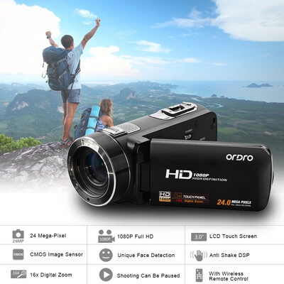 

ORDRO HDV-Z8 1080P Full HD Digital Video Camera Camcorder 16× Digital Zoom with Digital Rotation LCD Touch Screen Max 24 Mega Pix