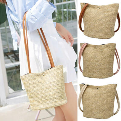 

TOP Straw Bag Summer Beach Rattan Shoulder Bags Wicker Weave Handbag Crossbody