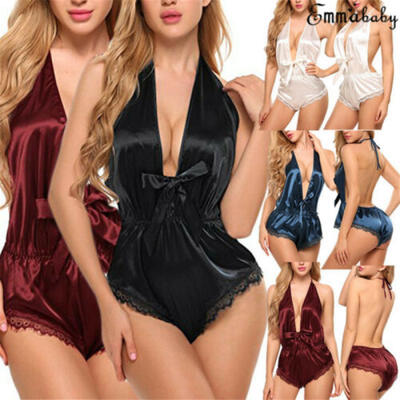 

Sexy Women Satin Lingerie Nightwear Underwear Sleepwear Babydoll Lace Dress