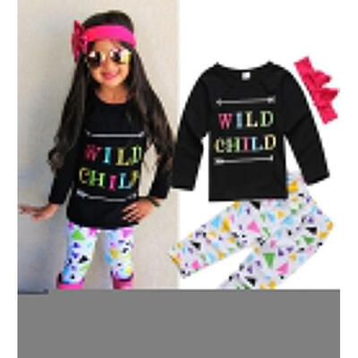 

Toddler Kids Baby Girls T-shirt Tops Pants Leggings Headband Clothes Outfit Set