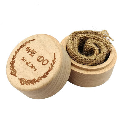 

Wooden Round Beech Wedding Ring Box With Letter Happily Ever After On The Surface