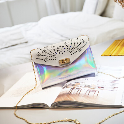

2019 New Style Patchwork Hollow Out Flap Women Hollow Holographic Bag Mini Transparent Tote Hologram Handbag Purse Laser