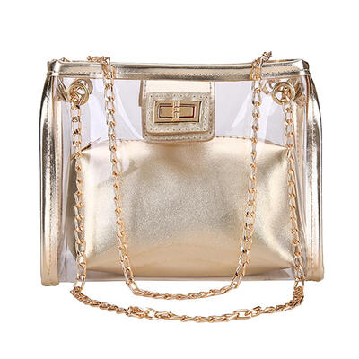 

2pcsset PVC Solid Color Clutch Chain Shoulder Handbags Women Crossbody Bag