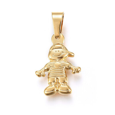 

304 Stainless Steel Pendants Boy Golden 20x15x3mm Hole 7x4mm