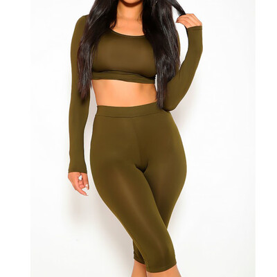 

Roseonmyhand Fashion Women Thin Short Long Sleeve Top Seven Minute Pants Sports Casual Suits