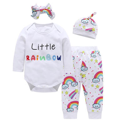

4pcs Baby Cute Water Drop Letters Clothes Set Romper Pants Headband Hat