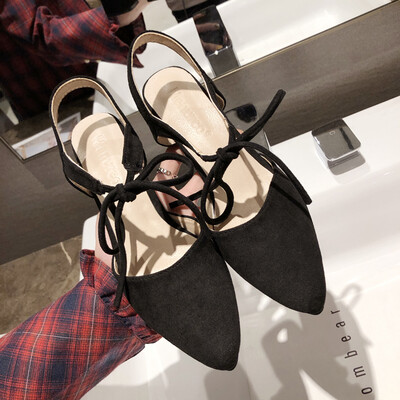 

Small&fresh high-heeled shoes high-heeled shoes white&Roman strap sandal female students in summer black&white