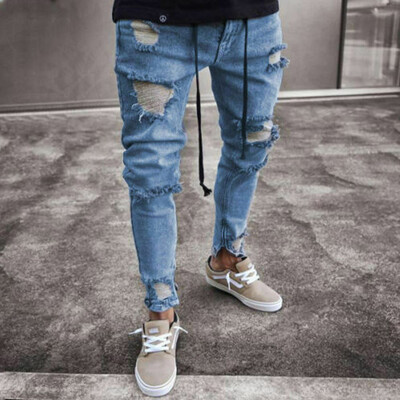 

Mens Ripped Jeans Super Skinny Slim Fit Denim Pants Destroyed Frayed Trousers