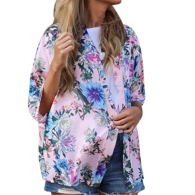 

Toponeto Women Floral Printing Open Cape Casual Coat Blouse kimono Jacket Cardigan