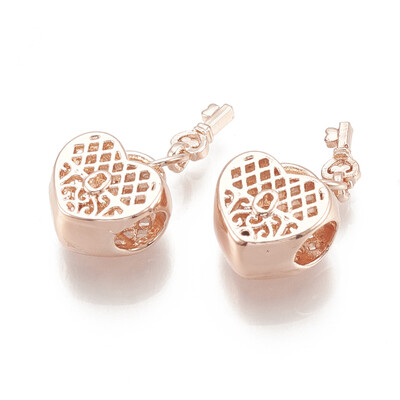 

Alloy European Dangle Beads Large Hole Pendants Heart with Key Rose Gold 225mm Hole 4mm 85x35mm