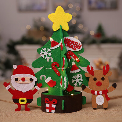

〖Follure〗DIY Non-woven Mini Christmas Tree With LED Ornaments Xmas Party Home Decoration