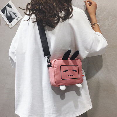 

Funny small bag female 2019 new Korean version of the cartoon Harajuku student canvas slung cute mini shoulder bag cute