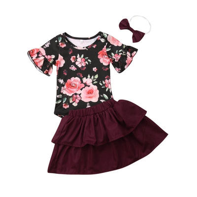 

Newborn Kids Baby Girls Floral Romper BodysuitTutu DressBow Headband 3pcs Outfits Clothes