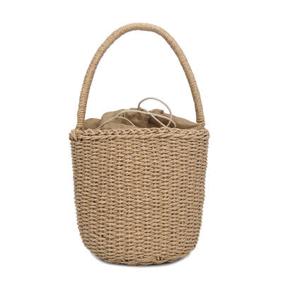 

Straw Weaving Shoulder Bucket Handbags Women Casual Knitting Top-handle Bag