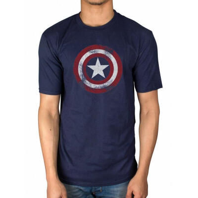 

Captain America Distressed Shield Logo Top Blouse Marvel Comics Adult Shirt -2XL Navy