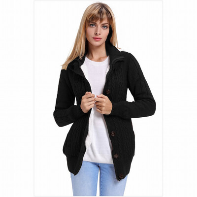 

Cardigan button zipper pocket knit sweater casual hooded long-sleeved jacket womens