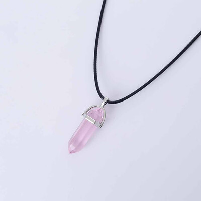 

Hot sale Hexagonal Column Quartz Necklaces Pendants Fashion Natural Stone Bullet Pink Crystal Pendant Necklace For Women Jewelry