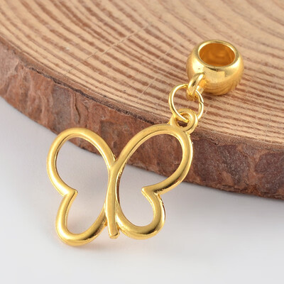 

Butterfly Alloy European Dangle Beads Large Hole Pendants Golden 24x16x1mm Hole 45mm