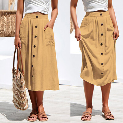 

Roseonmyhand Womens Sexy Casual Button High Waist Hip With Pocket Long Skirt