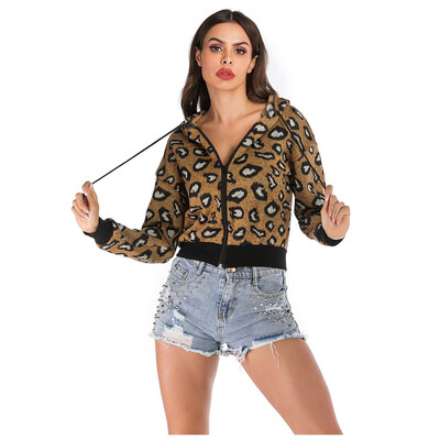 

Toponeto Women Autumn Winter Casual Leopard Print Jacket Casual Hooded Coat