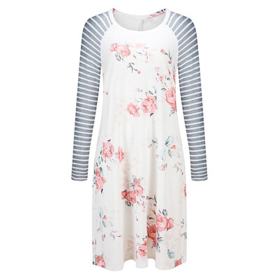 

Striped Long Sleeve Floral Shift Dress