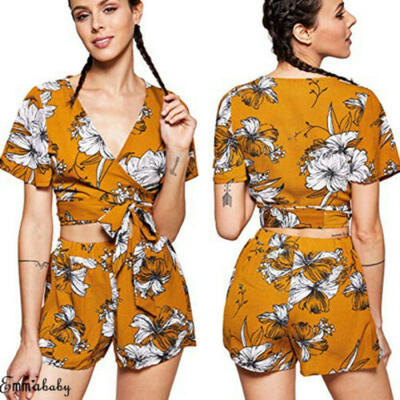

Beach Summer Women Two-Piece Floral Romper Crop Top Shorts Jumpsuit Set Outfits