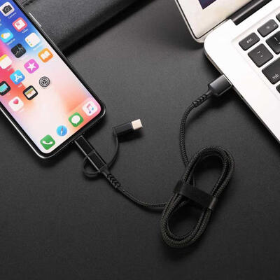 

Lightning Type C Micro USB 3-in-1 Data Cable Nylon Braided 24A Fast Charging Cable 12m-12m