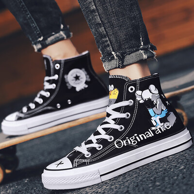 

Autumn high canvas shoes mens flat shoes deodorant breathable student society wild personality graffiti tide shoes mens shoes