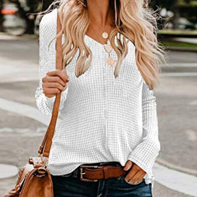 

Autumn Winter Women V-neck Knitted Solid Color Long-Sleeved Shirt Casual Fahion Tops