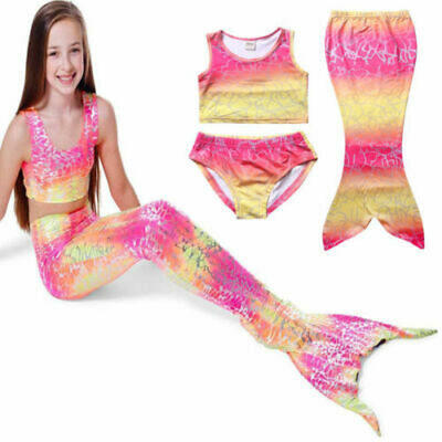 

Girls Toddler Bikini Swimming Costume Swimsuit Swimmable Mermaid Tail Monofin US