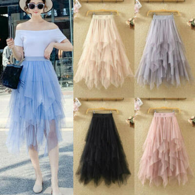 

Women Solid Tutu Tulle Skirt Elastic Waist Mesh Net Long Paragraph Skirt Dress