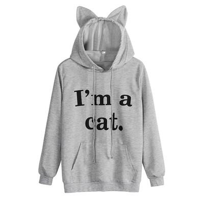 

Nomeni Womens Cat Long Sleeve Hoodie Sweatshirt Hooded Pullover Tops Blouse BKL