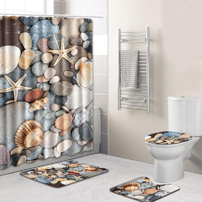 

4pcsset Elephant Printed Pattern Water-resistant Shower Curtain Pedestal Rug Lid Toilet Cover Mat Non-slip Bath Mat Set Bathroom